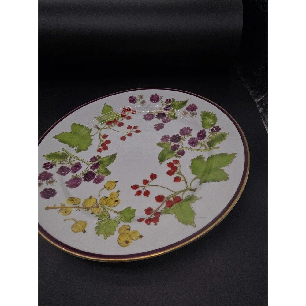 Crate & Barrel Raspberry & Holly Large Round Serving Platter /Plate Gold Rim 12